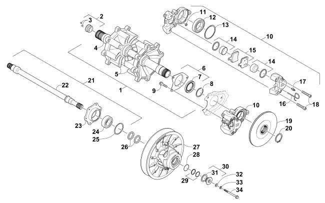 Parts Diagram for Arctic Cat 2015 XF 8000 CROSS-COUNTRY LTD 141 SNOWMOBILE DRIVE TRAIN SHAFTS AND BRAKE ASSEMBLIES