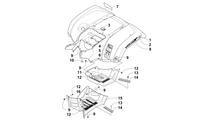 Parts Diagram for Arctic Cat 2015 TRV 700 LTD ATV REAR BODY PANEL AND FOOTWELL ASSEMBLIES