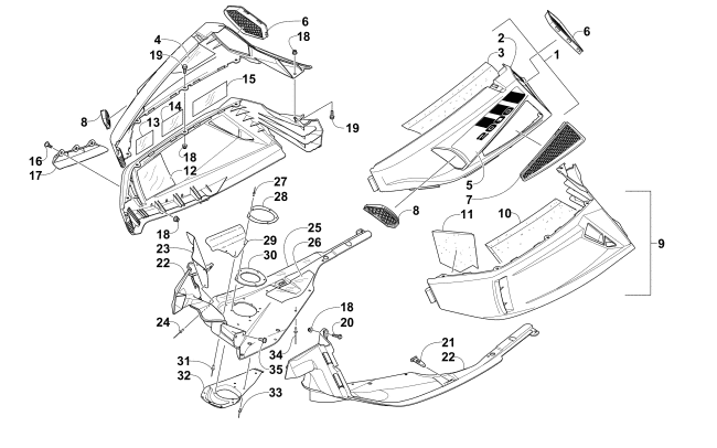 Parts Diagram for Arctic Cat 2015 BEARCAT 2000 SNOWMOBILE SKID PLATE AND SIDE PANEL ASSEMBLY