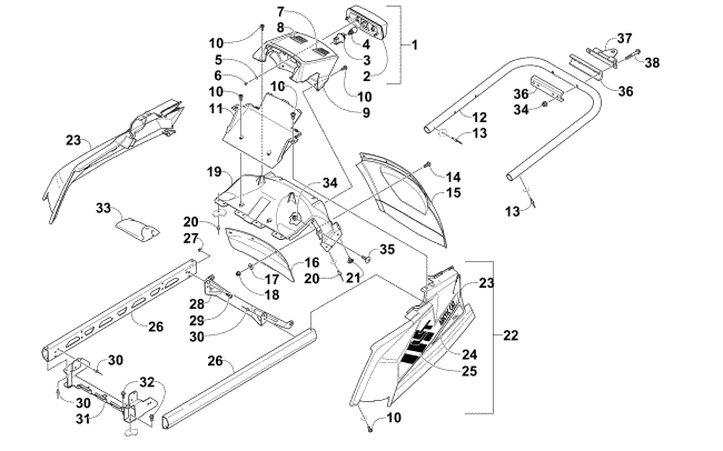 Parts Diagram for Arctic Cat 2015 BEARCAT 2000 SNOWMOBILE REAR BUMPER, HITCH, RACK RAIL, SNOWFLAP, AND TAILLIGHT ASSEMBLY