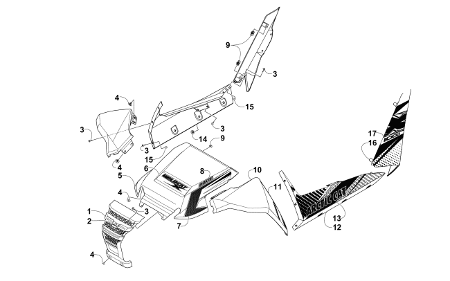 Parts Diagram for Arctic Cat 2015 WILDCAT X ATV FRONT AND SIDE PANEL ASSEMBLIES