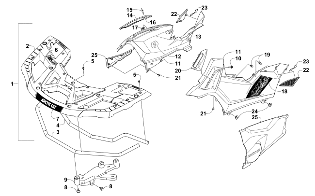 Parts Diagram for Arctic Cat 2015 XR 500 ATV FRONT RACK AND SIDE PANEL ASSEMBLIES