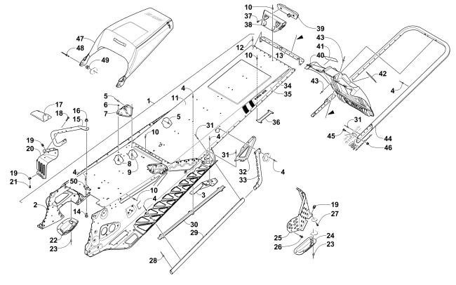 Parts Diagram for Arctic Cat 2015 M 8000 SNO PRO LTD ES 162 SNOWMOBILE TUNNEL, REAR BUMPER, AND SNOWFLAP ASSEMBLY