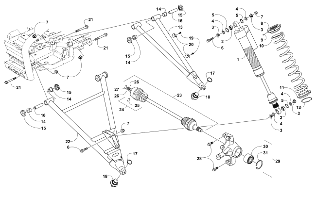 Parts Diagram for Arctic Cat 2015 WILDCAT ATV FRONT SUSPENSION ASSEMBLY