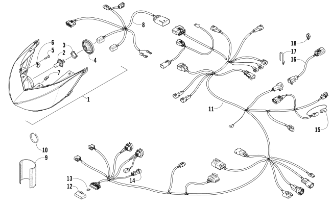 Parts Diagram for Arctic Cat 2016 M 8000 HCR 153 SNOWMOBILE HEADLIGHT AND WIRING ASSEMBLIES