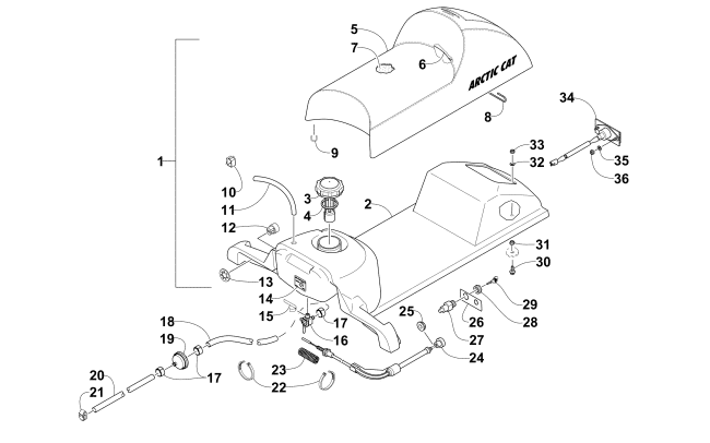 Parts Diagram for Arctic Cat 2015 ZR 120 SNOWMOBILE GAS TANK, SEAT, AND TAILLIGHT ASSEMBLY