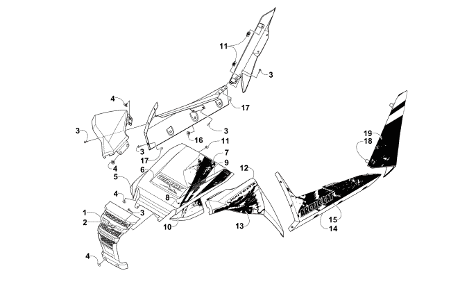 Parts Diagram for Arctic Cat 2015 WILDCAT X LTD ATV FRONT AND SIDE PANEL ASSEMBLIES