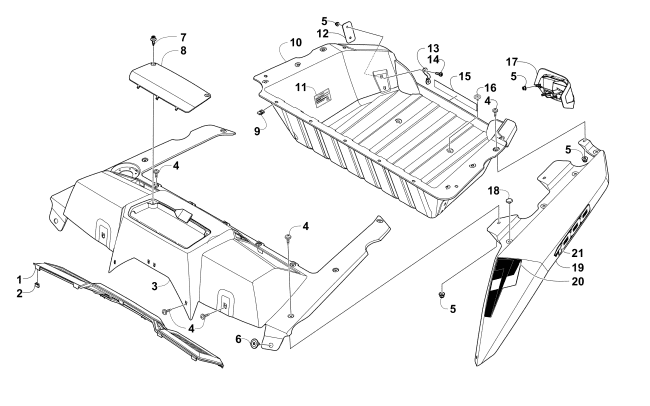 Parts Diagram for Arctic Cat 2015 WILDCAT X LTD ATV CARGO BOX AND TAILLIGHT ASSEMBLY