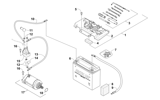 Parts Diagram for Arctic Cat 2015 TRV 700 XT ATV BATTERY AND STARTER ASSEMBLY