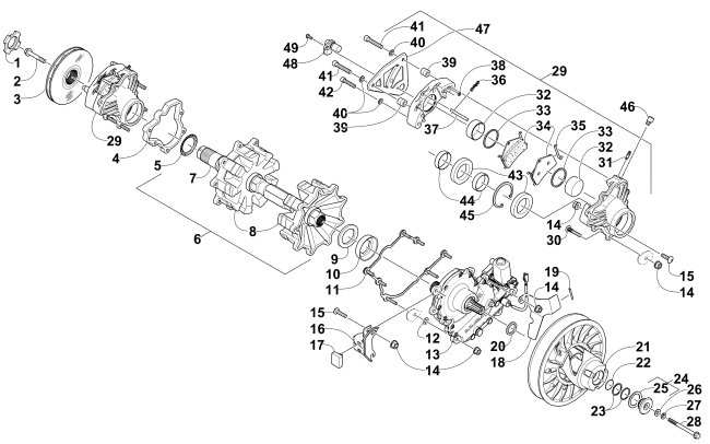 Parts Diagram for Arctic Cat 2015 BEARCAT 5000 XT LTD SNOWMOBILE DRIVE TRAIN SHAFT AND BRAKE ASSEMBLIES