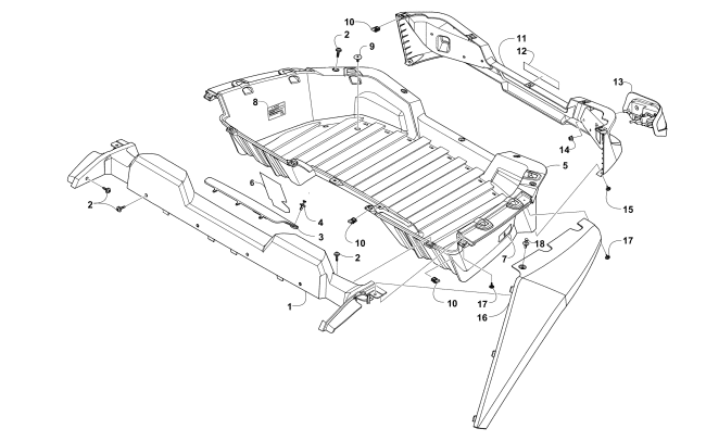 Parts Diagram for Arctic Cat 2015 WILDCAT SPORT LIME ATV CARGO BOX AND TAILLIGHT ASSEMBLY