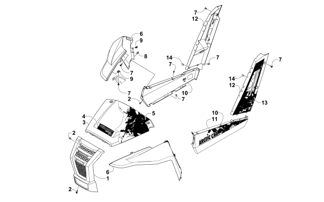 Parts Diagram for Arctic Cat 2015 WILDCAT SPORT XT ATV FRONT AND SIDE PANEL ASSEMBLIES