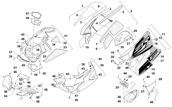 Parts Diagram for Arctic Cat 2015 ZR 6000 LXR SNOWMOBILE SKID PLATE AND SIDE PANEL ASSEMBLY