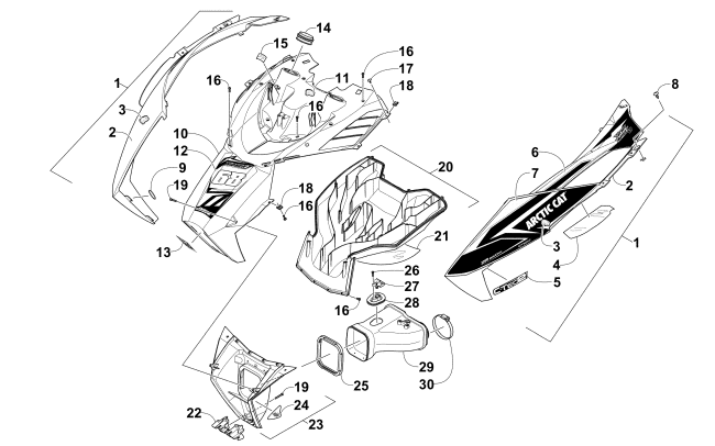 Parts Diagram for Arctic Cat 2015 ZR 6000 TUCKER HIBBERT RR SNOWMOBILE HOOD AND AIR INTAKE ASSEMBLY