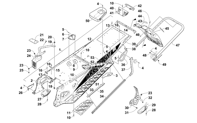 Parts Diagram for Arctic Cat 2015 ZR 6000 SNO PRO RR SNOWMOBILE TUNNEL, REAR BUMPER, AND SNOWFLAP ASSEMBLY