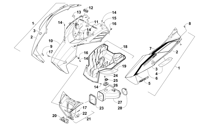 Parts Diagram for Arctic Cat 2015 ZR 6000 SNO PRO RR SNOWMOBILE HOOD AND AIR INTAKE ASSEMBLY