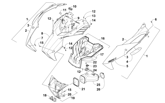 Parts Diagram for Arctic Cat 2015 ZR 6000 EL TIGRE ES SNOWMOBILE HOOD AND AIR INTAKE ASSEMBLY