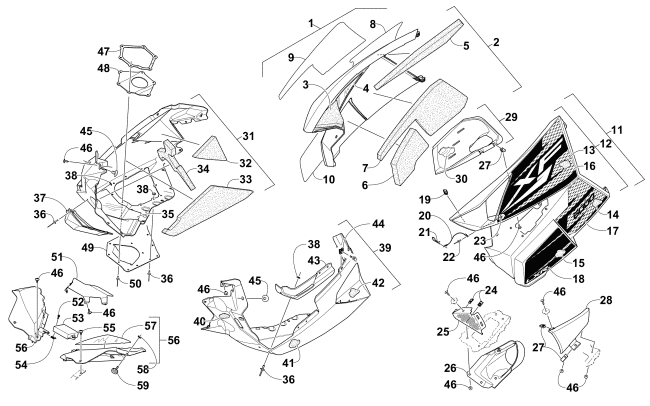 Parts Diagram for Arctic Cat 2015 XF 6000 LXR 137 SNOWMOBILE SKID PLATE AND SIDE PANEL ASSEMBLY