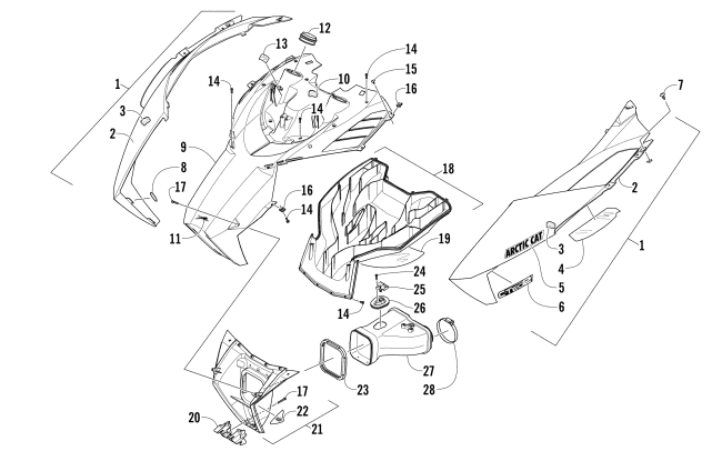 Parts Diagram for Arctic Cat 2017 ZR 6000 RR ES 129 SNOWMOBILE HOOD AND AIR INTAKE ASSEMBLY