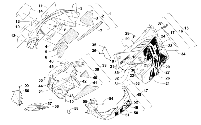 Parts Diagram for Arctic Cat 2015 ZR 6000 R SX SNOWMOBILE SKID PLATE AND SIDE PANEL ASSEMBLY