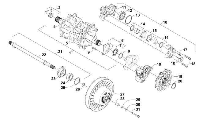 Parts Diagram for Arctic Cat 2016 ZR 4000 RR 129 SNOWMOBILE DRIVE TRAIN SHAFTS AND BRAKE ASSEMBLIES