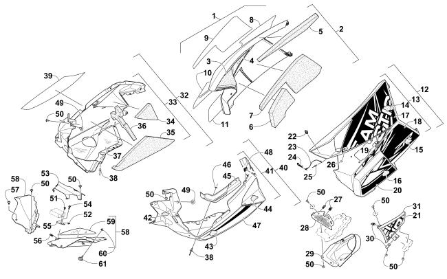Parts Diagram for Arctic Cat 2015 ZR 4000 RR SNOWMOBILE SKID PLATE AND SIDE PANEL ASSEMBLY
