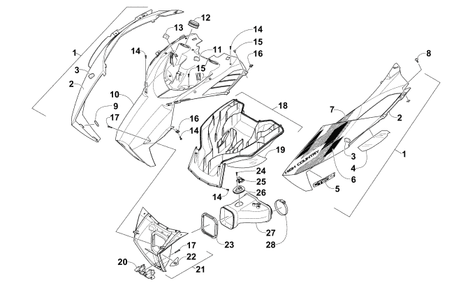 Parts Diagram for Arctic Cat 2015 XF 6000 HIGH COUNTRY 141 SNO PRO SNOWMOBILE HOOD AND AIR INTAKE ASSEMBLY