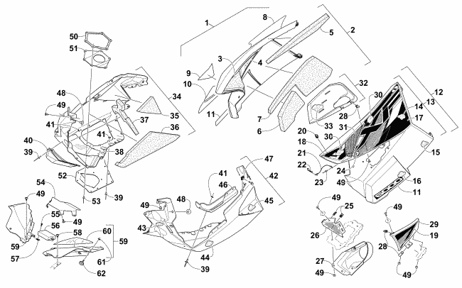 Parts Diagram for Arctic Cat 2015 XF 6000 HIGH COUNTRY 141 SNO PRO SNOWMOBILE SKID PLATE AND SIDE PANEL ASSEMBLY