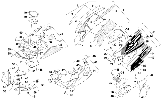 Parts Diagram for Arctic Cat 2015 XF 6000 CROSS-TOUR 141 SNOWMOBILE SKID PLATE AND SIDE PANEL ASSEMBLY