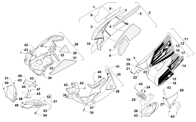 Parts Diagram for Arctic Cat 2015 ZR 4000 LXR SNOWMOBILE SKID PLATE AND SIDE PANEL ASSEMBLY