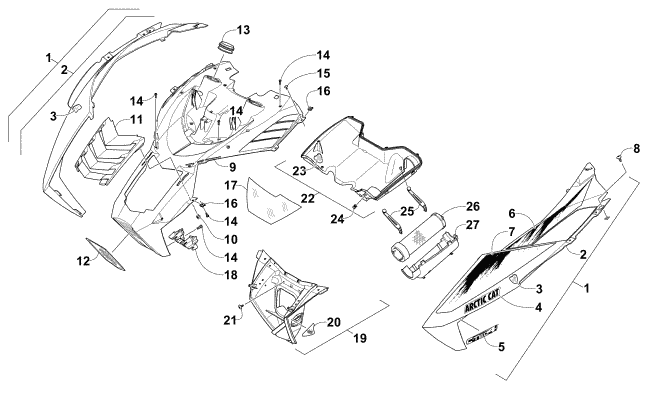 Parts Diagram for Arctic Cat 2015 ZR 9000 SNO PRO SNOWMOBILE HOOD AND AIR INTAKE ASSEMBLY