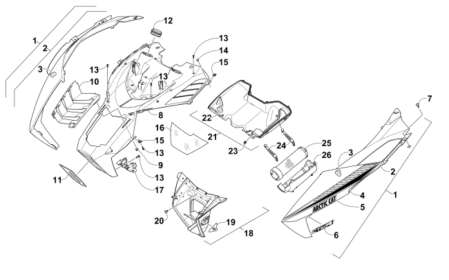 Parts Diagram for Arctic Cat 2015 ZR 9000 LXR SNOWMOBILE HOOD AND AIR INTAKE ASSEMBLY