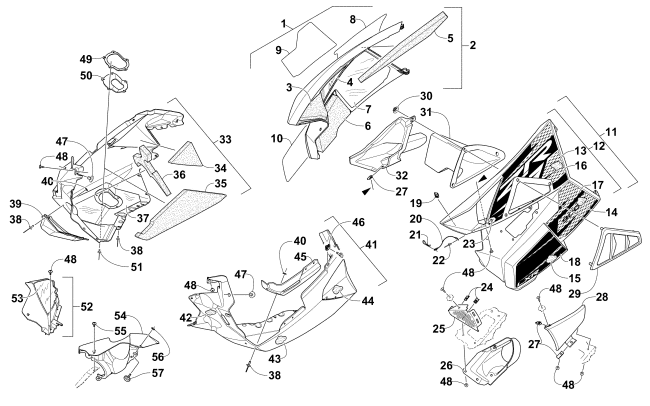 Parts Diagram for Arctic Cat 2015 ZR 9000 LXR SNOWMOBILE SKID PLATE AND SIDE PANEL ASSEMBLY