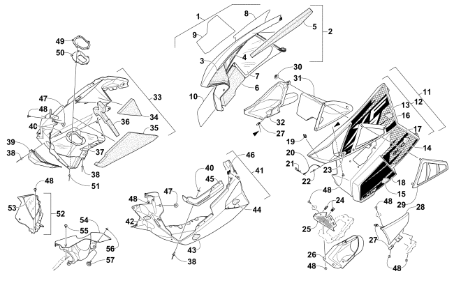 Parts Diagram for Arctic Cat 2015 XF 9000 LXR 137 SNOWMOBILE SKID PLATE AND SIDE PANEL ASSEMBLY