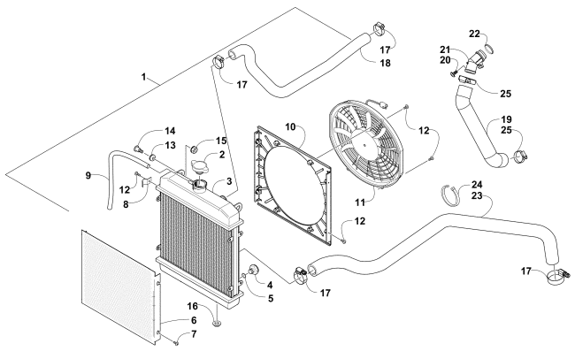 Parts Diagram for Arctic Cat 2017 ALTERRA 700 XT EPS INERNATIONAL ATV COOLING ASSEMBLY