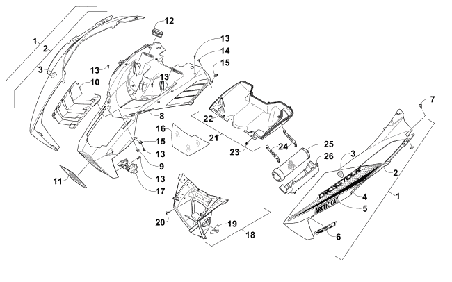 Parts Diagram for Arctic Cat 2015 XF 9000 CROSS-TOUR 141 SNOWMOBILE HOOD AND AIR INTAKE ASSEMBLY