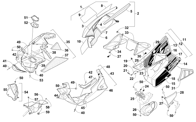 Parts Diagram for Arctic Cat 2015 XF 9000 CROSS-TOUR 141 SNOWMOBILE SKID PLATE AND SIDE PANEL ASSEMBLY