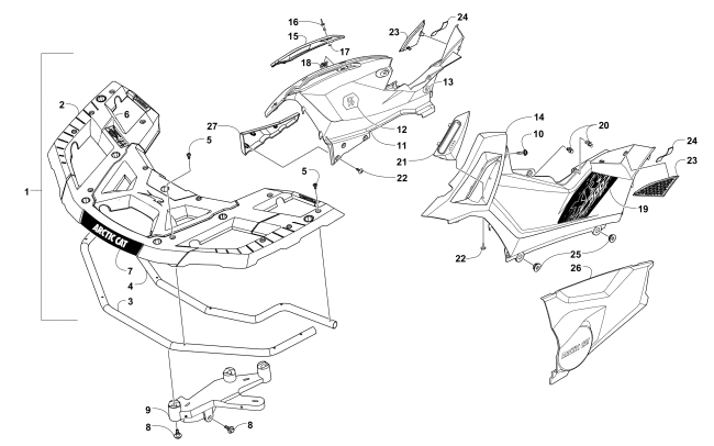 Parts Diagram for Arctic Cat 2015 XR 700 ATV FRONT RACK AND SIDE PANEL ASSEMBLIES