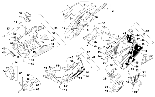 Parts Diagram for Arctic Cat 2015 M 9000 HCR 162 SNOWMOBILE SKID PLATE AND SIDE PANEL ASSEMBLY