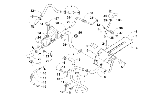 Parts Diagram for Arctic Cat 2015 M 9000 HCR 162 SNOWMOBILE COOLING ASSEMBLY