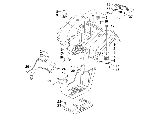 Parts Diagram for Arctic Cat 2015 150 UTILITY ATV REAR BODY PANEL AND TAILLIGHT ASSEMBLIES