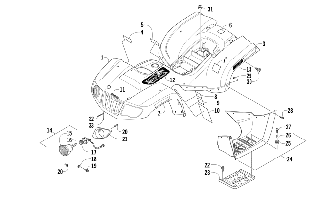 Parts Diagram for Arctic Cat 2015 90 2X4 UTILITY ATV BODY PANEL AND HEADLIGHT ASSEMBLY