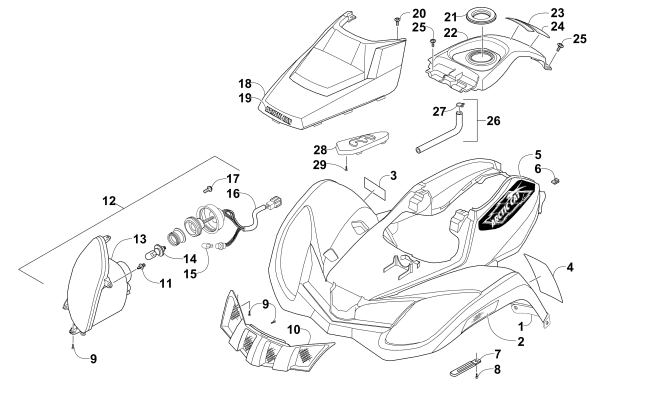 Parts Diagram for Arctic Cat 2015 300 2X4 UTILITY ATV FRONT BODY AND HEADLIGHT ASSEMBLY