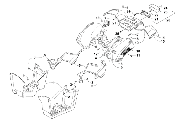 Parts Diagram for Arctic Cat 2015 300 2X4 UTILITY ATV REAR BODY AND TAILLIGHT ASSEMBLY