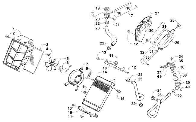 Parts Diagram for Arctic Cat 2016 300 2X4 UTILITY ATV COOLING ASSEMBLY