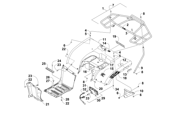 Parts Diagram for Arctic Cat 2015 450 ATV REAR BODY, RACK, AND TAILLIGHT ASSEMBLY