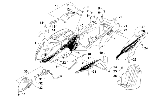 Parts Diagram for Arctic Cat 2015 300 DVX CAT ATV BODY PANEL AND HEADLIGHT ASSEMBLY