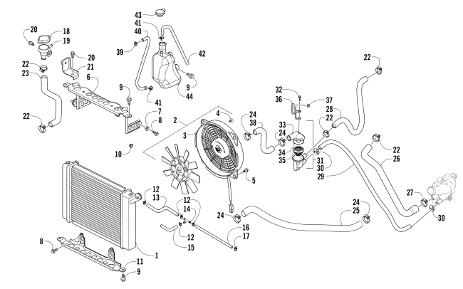 Parts Diagram for Arctic Cat 2017 ALTERRA 500 ATV COOLING ASSEMBLY