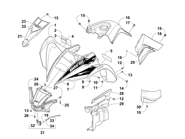 Parts Diagram for Arctic Cat 2015 XC 450 EFI ATV FRONT BODY ASSEMBLY