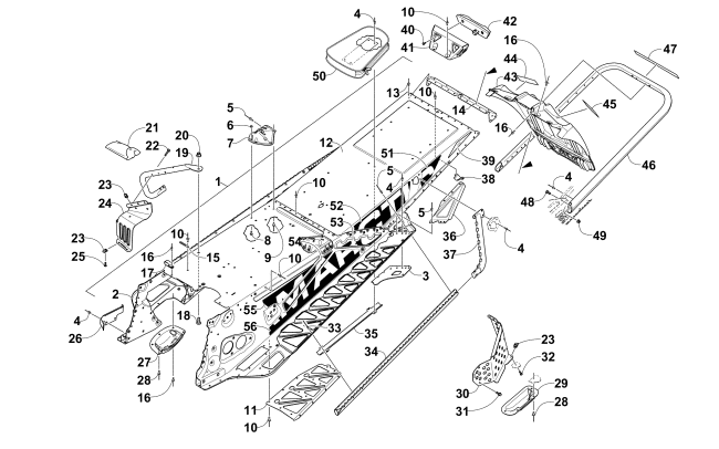 Parts Diagram for Arctic Cat 2016 ZR 6000 RR EARLY BUILD SNOWMOBILE TUNNEL, REAR BUMPER, AND SNOWFLAP ASSEMBLY
